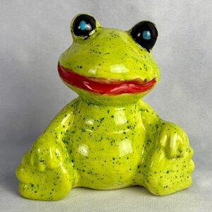 Green Speckled Frog Figurine handmade ceramic folk art